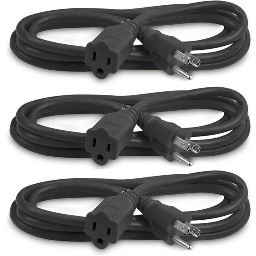 Heavy Duty Extension Cord/Wire Power Cable, Single Outlet, 10 Feet, (3 Pack)